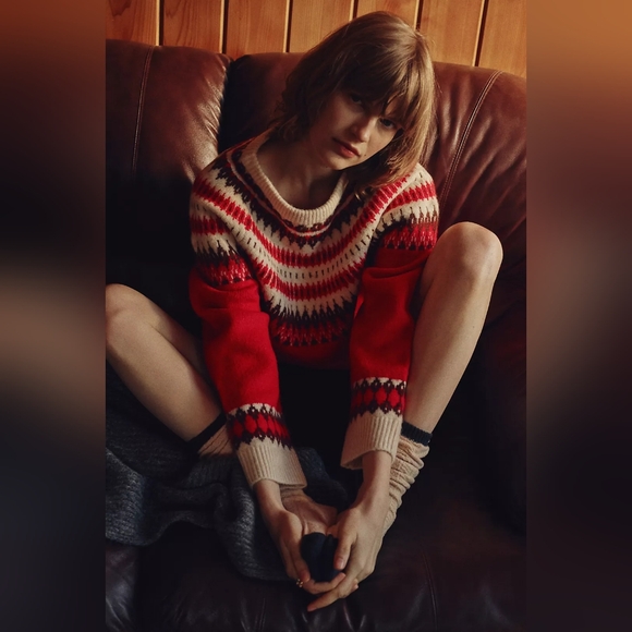 Anthropologie RAISONNEL Crew-Neck Fair Island Red And Cream Sweater Size S NWT - Picture 1 of 11